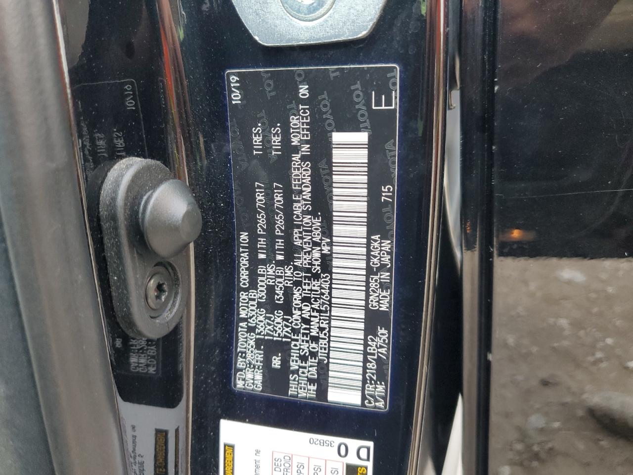 2020 Toyota 4Runner Sr5/Sr5 Premium VIN: JTEBU5JR1L5764403 Lot: 82339515