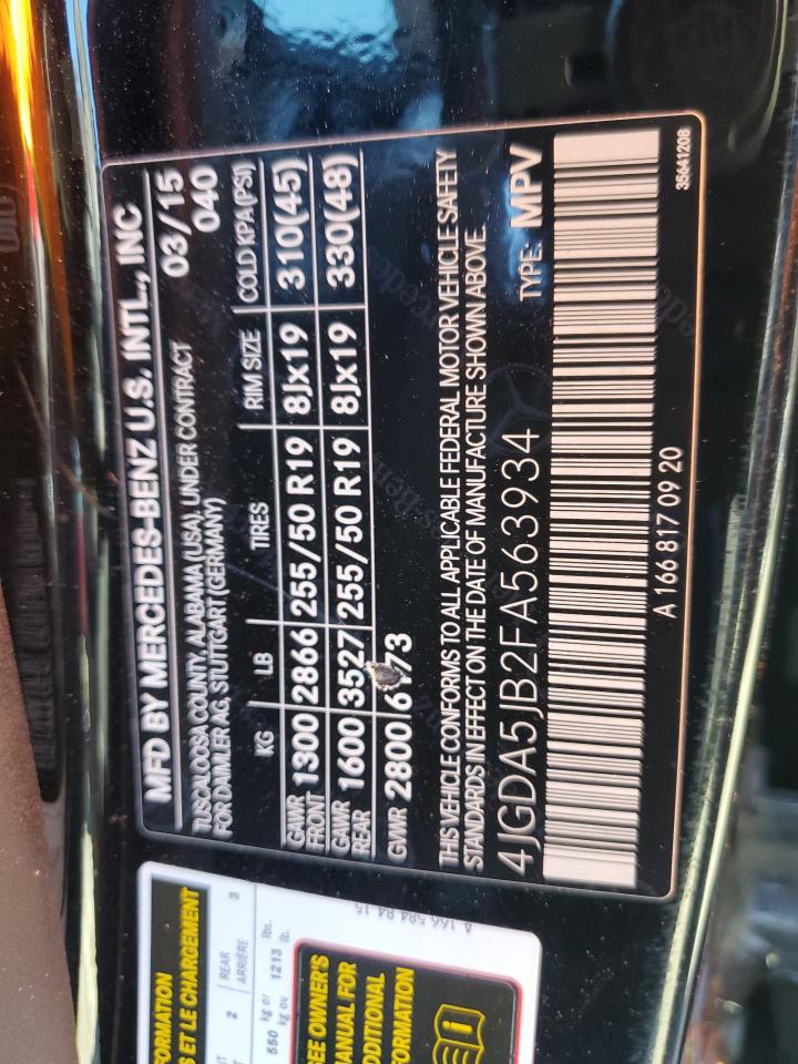 2015 Mercedes-Benz Ml 350 VIN: 4JGDA5JB2FA563934 Lot: 86833585