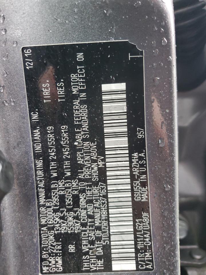 2017 Toyota Highlander Se VIN: 5TDJZRFH8HS371637 Lot: 84595555