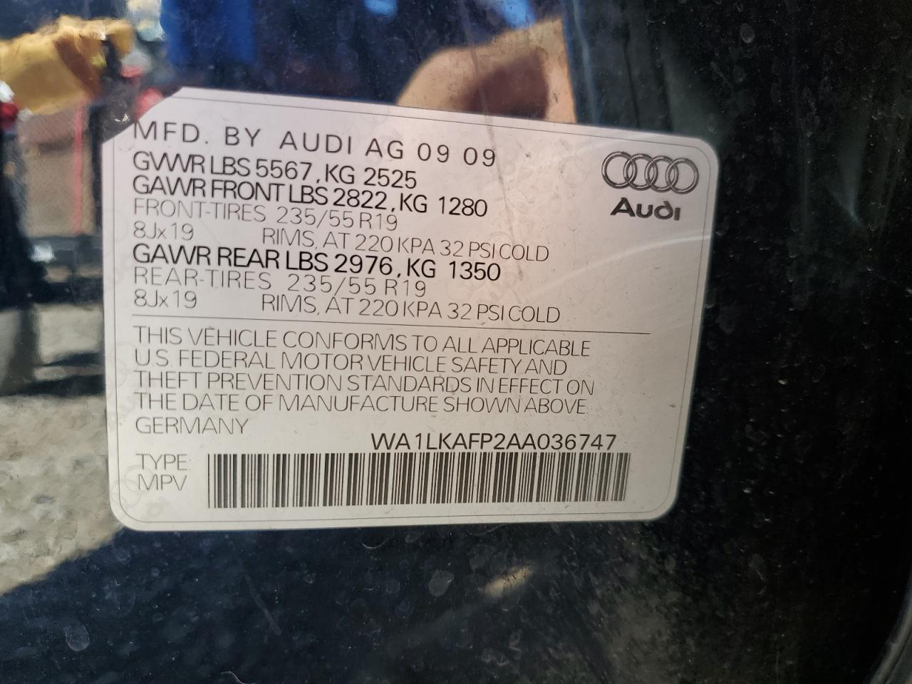 2010 Audi Q5 Premium Plus VIN: WA1LKAFP2AA036747 Lot: 87418435