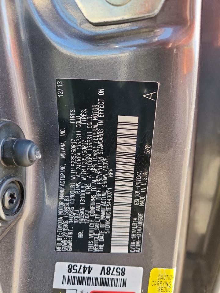 2014 Toyota Sienna Xle VIN: 5TDYK3DC1ES443071 Lot: 86287605