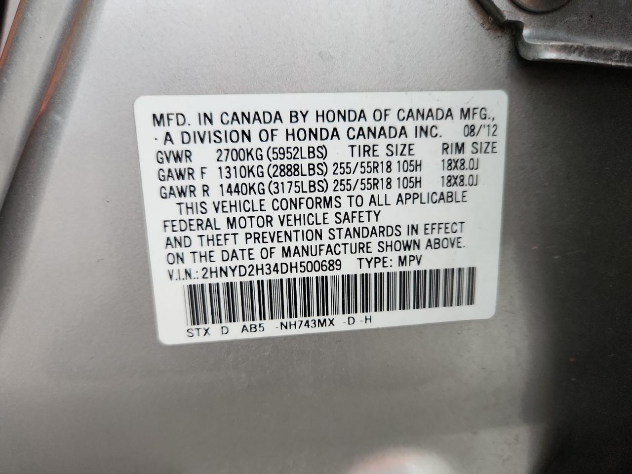 2013 Acura Mdx Technology VIN: 2HNYD2H34DH500689 Lot: 82443625