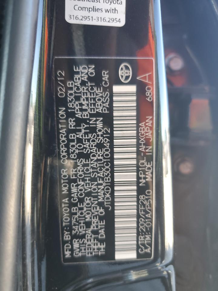 2012 Toyota Prius C VIN: JTDKDTB30C1004912 Lot: 82494235