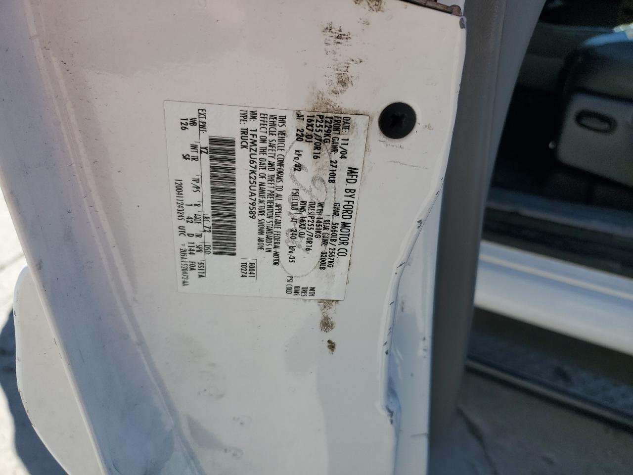 2005 Ford Explorer Sport Trac VIN: 1FMZU67K25UA79589 Lot: 85571915