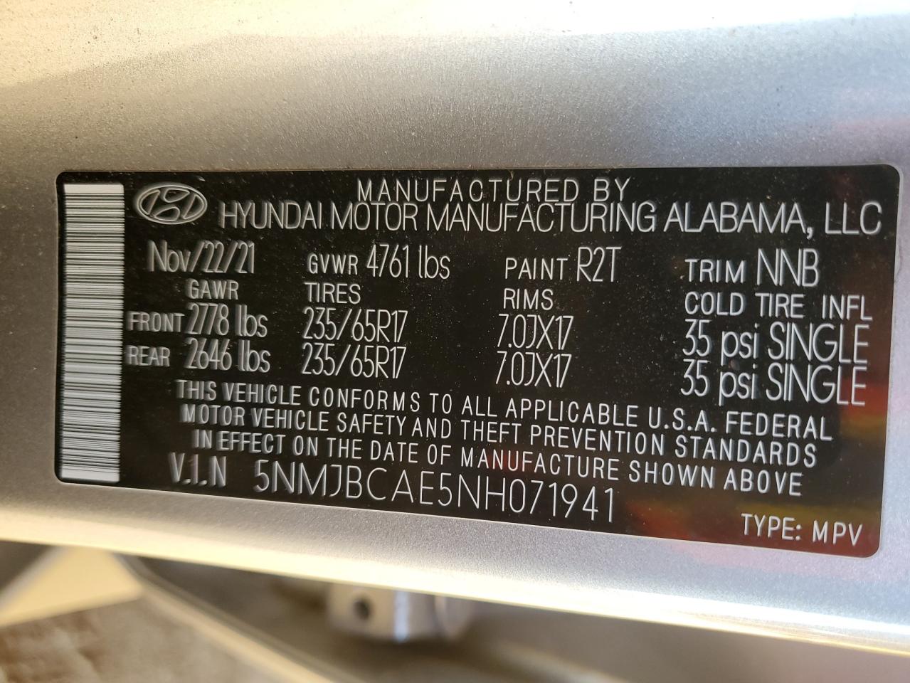 2022 Hyundai Tucson Sel VIN: 5NMJBCAE5NH071941 Lot: 84589725