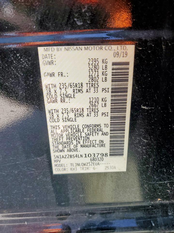 2020 Nissan Murano Sv VIN: 5N1AZ2BS4LN103798 Lot: 82183055