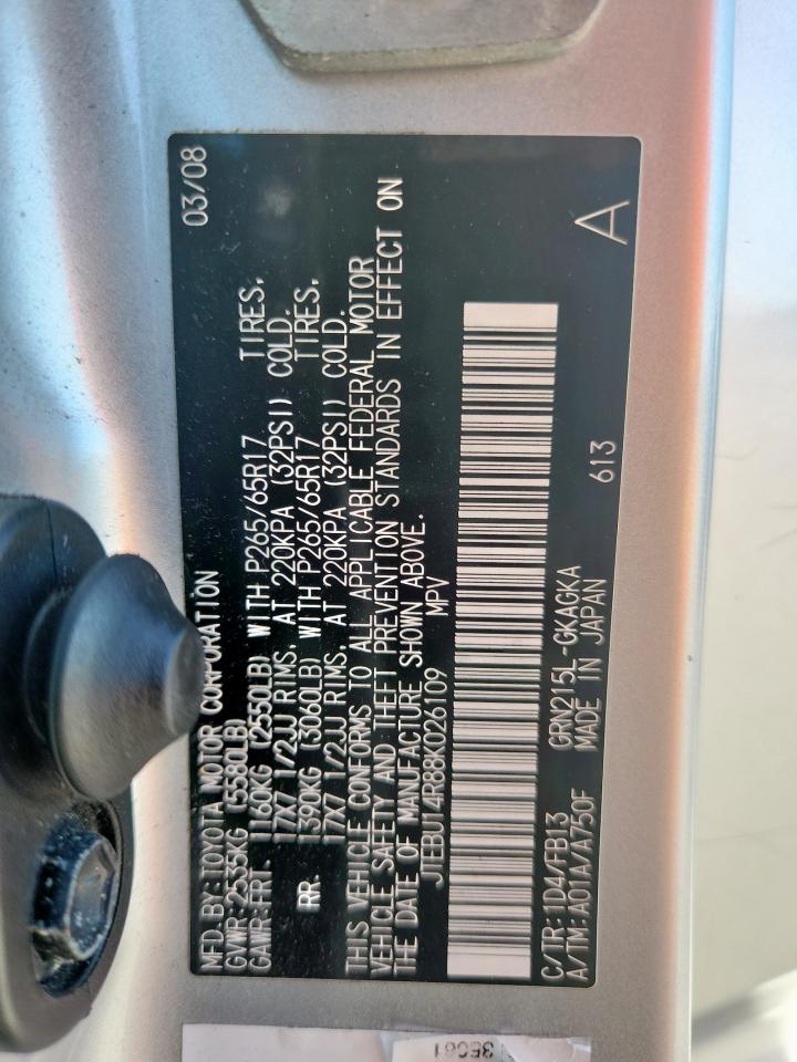 2008 Toyota 4Runner Sr5 VIN: JTEBU14R88K026109 Lot: 85766035