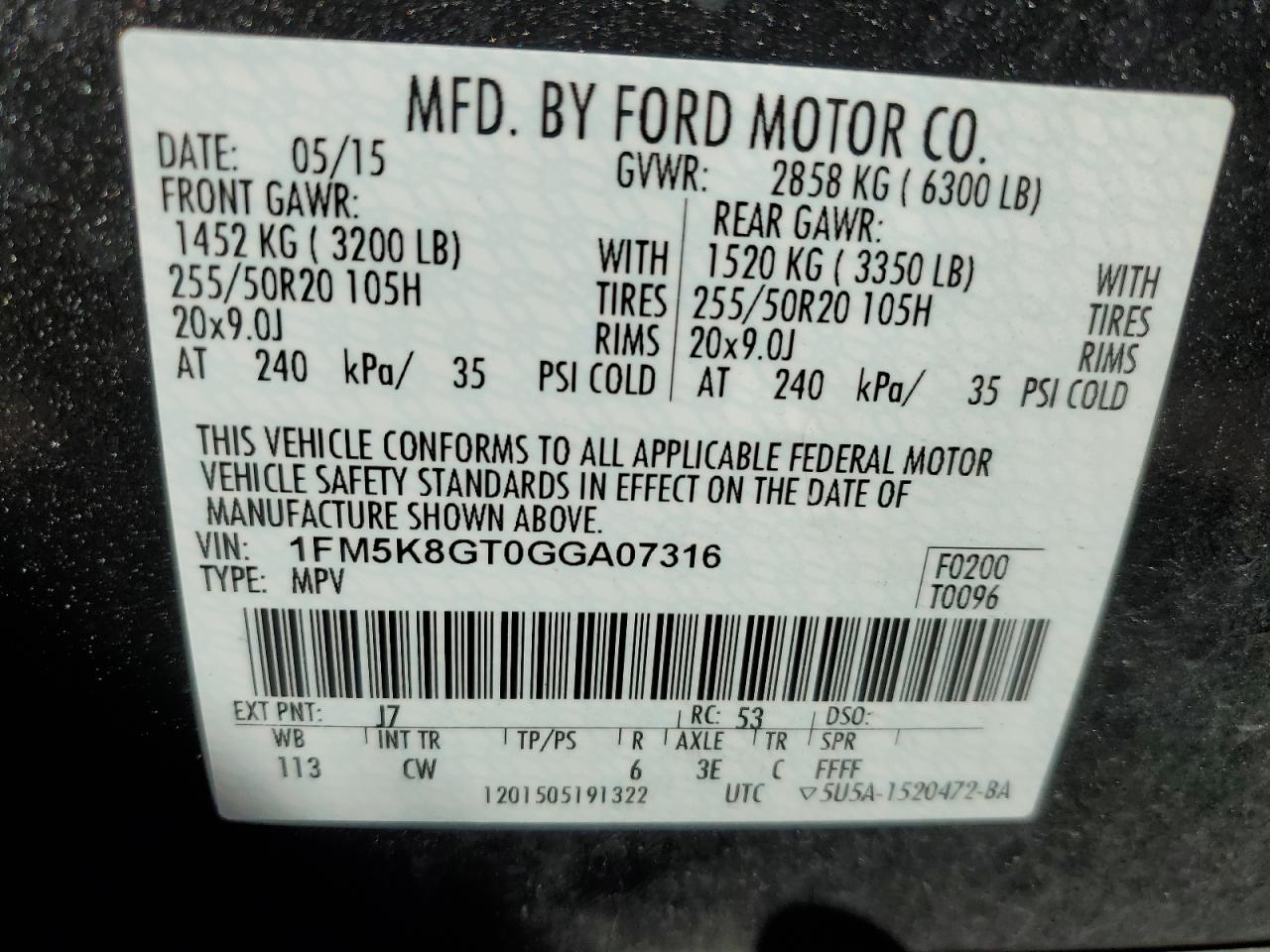 2016 Ford Explorer Sport VIN: 1FM5K8GT0GGA07316 Lot: 82473665