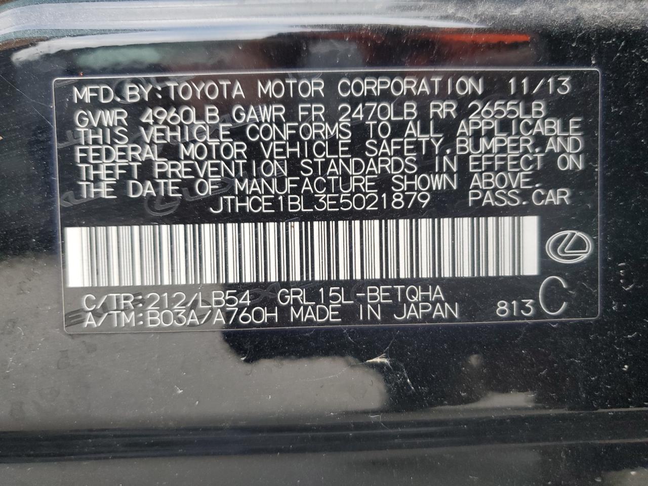 2014 Lexus Gs 350 VIN: JTHCE1BL3E5021879 Lot: 86894275