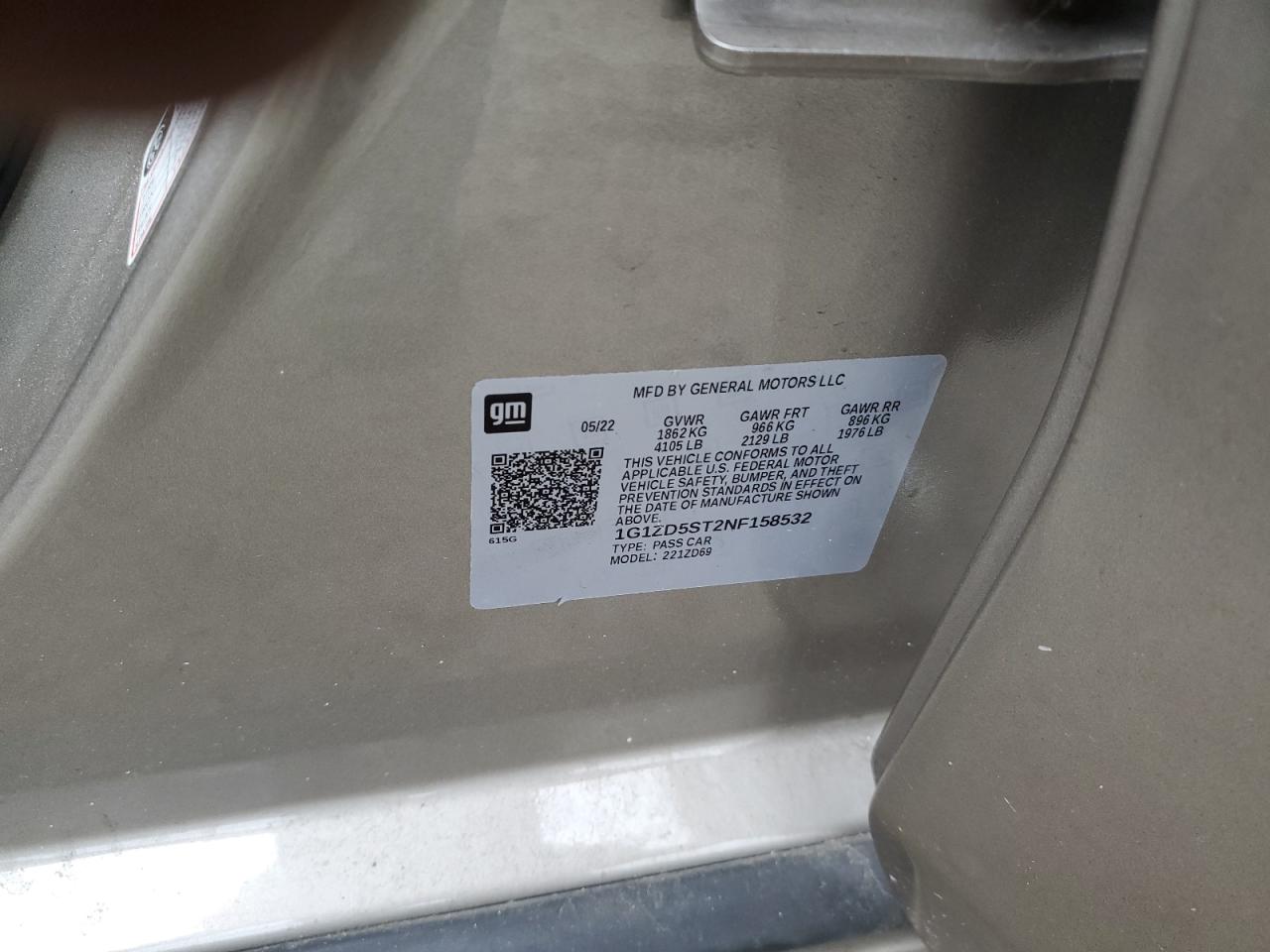 2022 Chevrolet Malibu Lt VIN: 1G1ZD5ST2NF158532 Lot: 85682745