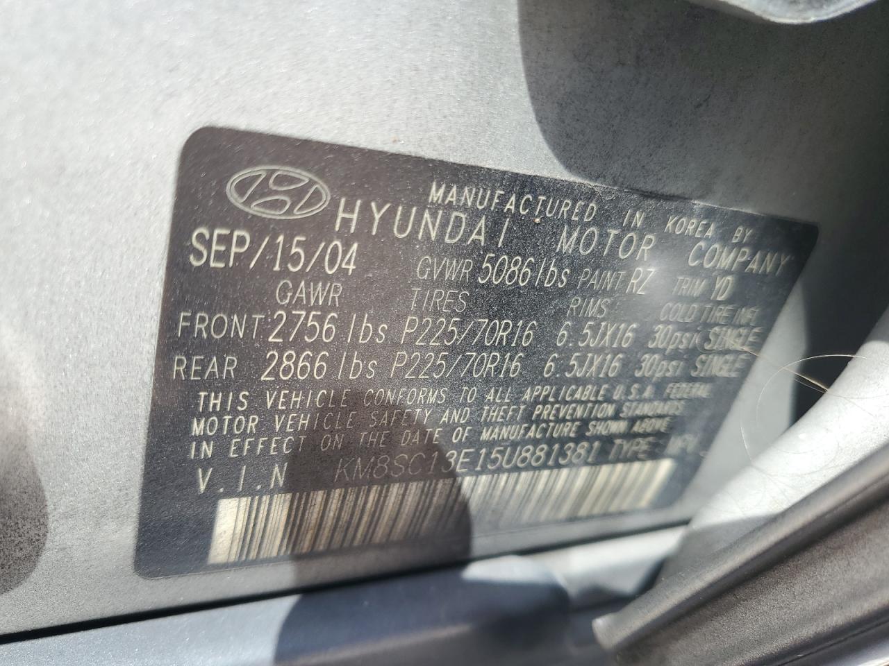 2005 Hyundai Santa Fe Gls VIN: KM8SC13E15U881381 Lot: 81726165