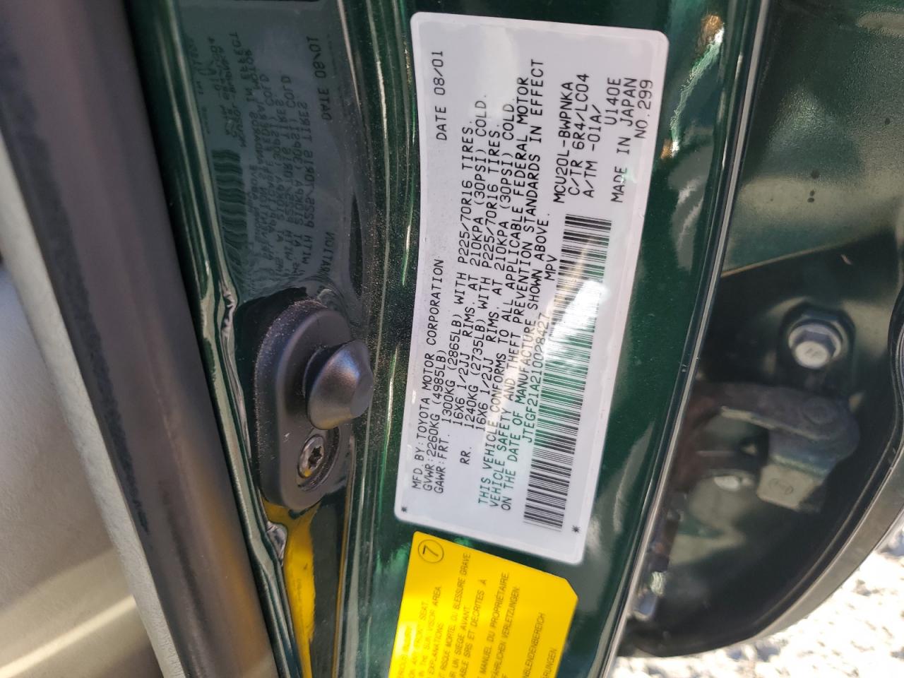 2001 Toyota Highlander VIN: JTEGF21A210028427 Lot: 90045445