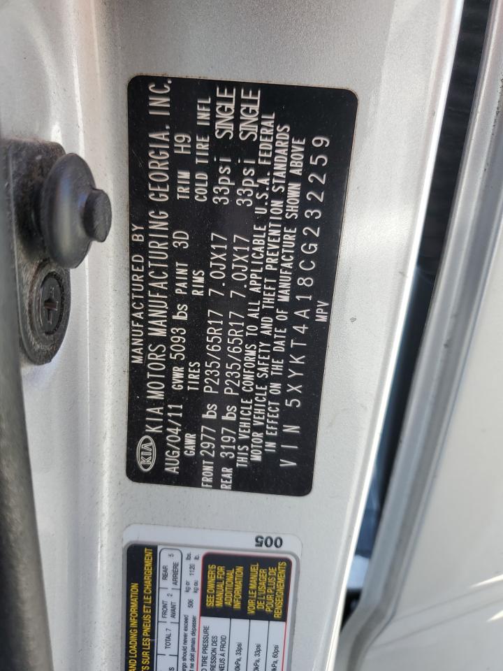 2012 Kia Sorento Base VIN: 5XYKT4A18CG232259 Lot: 84073415