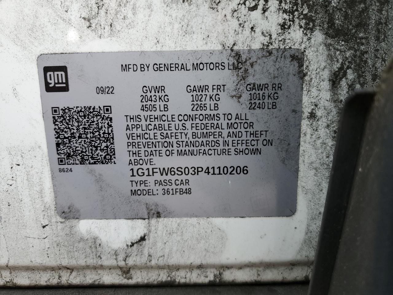 2023 Chevrolet Bolt Ev 1Lt VIN: 1G1FW6S03P4110206 Lot: 90643695