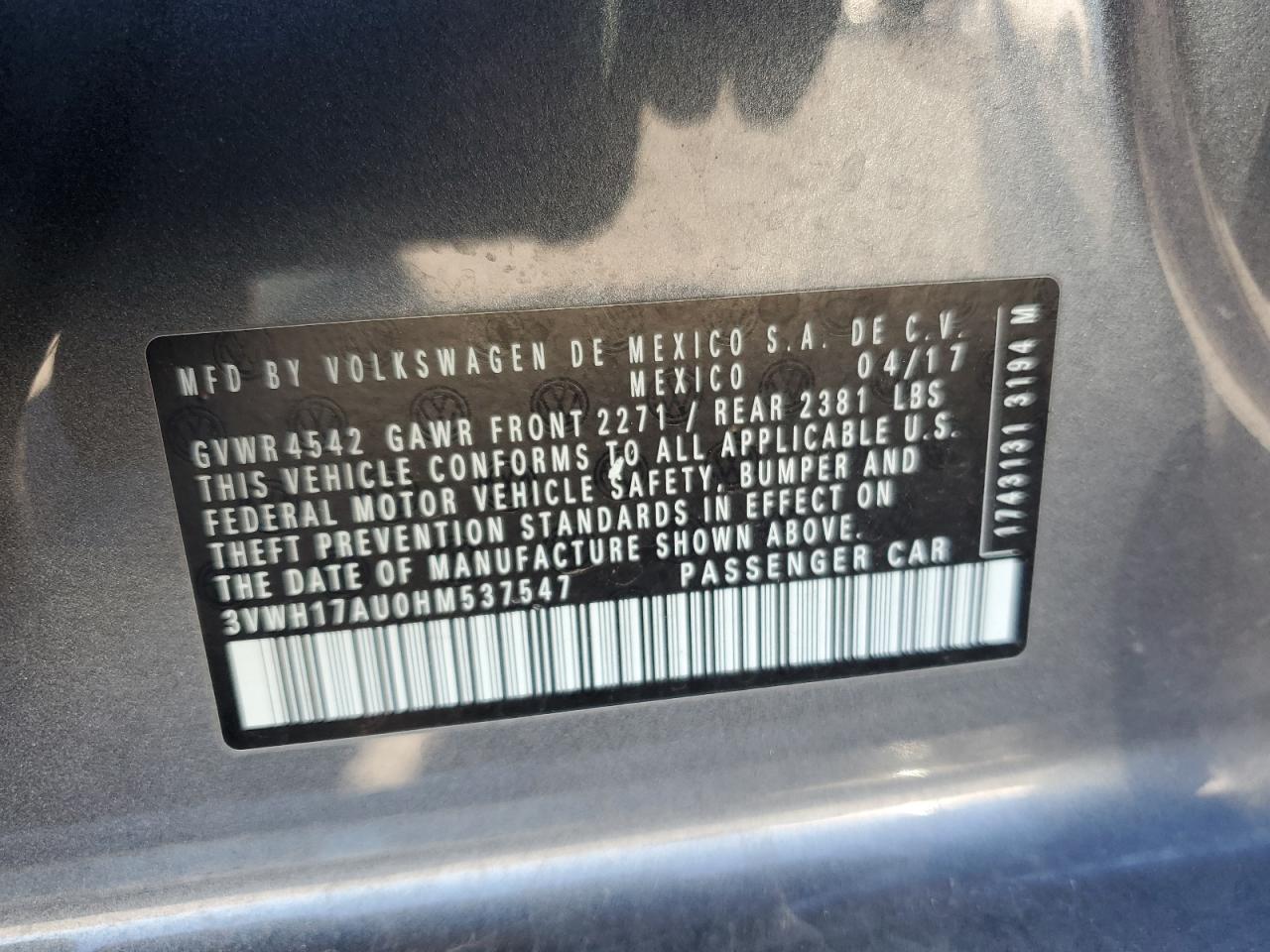 2017 Volkswagen Golf Alltrack S VIN: 3VWH17AU0HM537547 Lot: 90408245