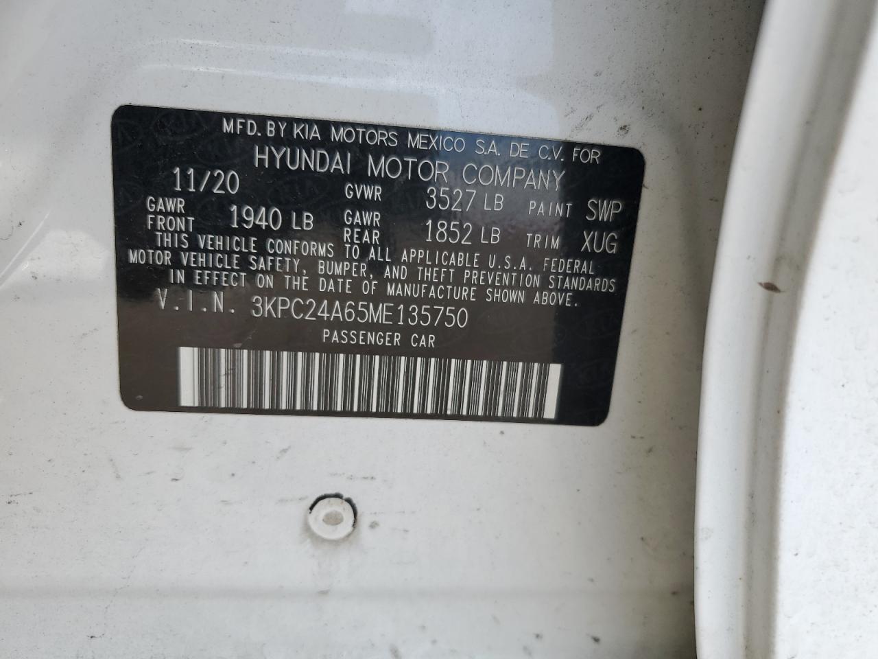 2021 Hyundai Accent Se VIN: 3KPC24A65ME135750 Lot: 84650815