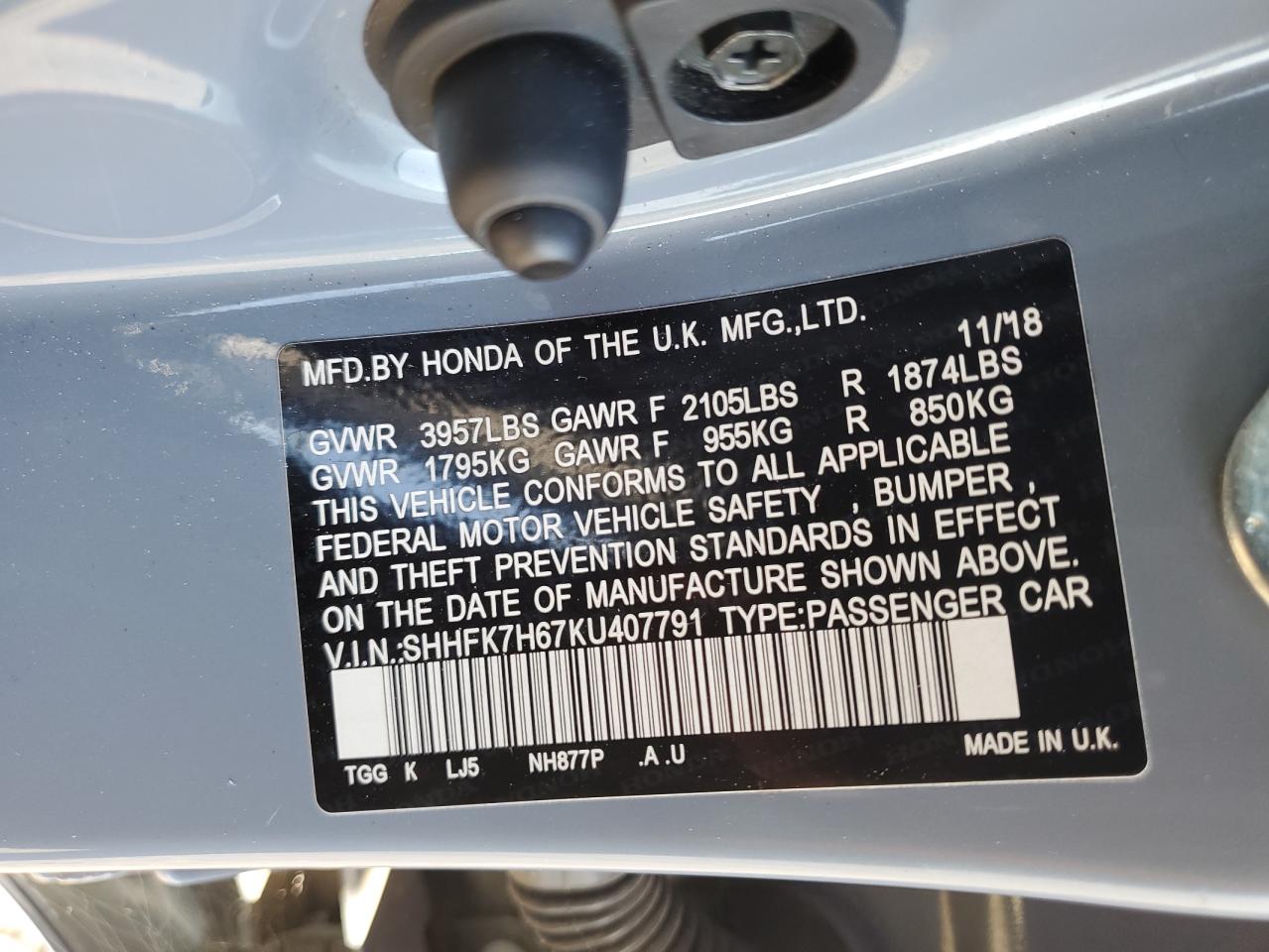 2019 Honda Civic Ex VIN: SHHFK7H67KU407791 Lot: 82283895