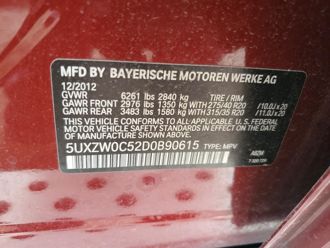 2013 BMW X5 xDrive35D VIN: 5UXZW0C52D0B90615 Lot: 82292255