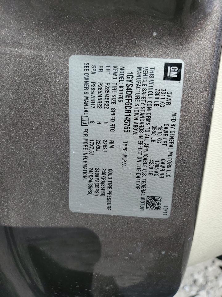 2012 Cadillac Escalade Platinum VIN: 1GYS4DEF6CR145765 Lot: 82719525