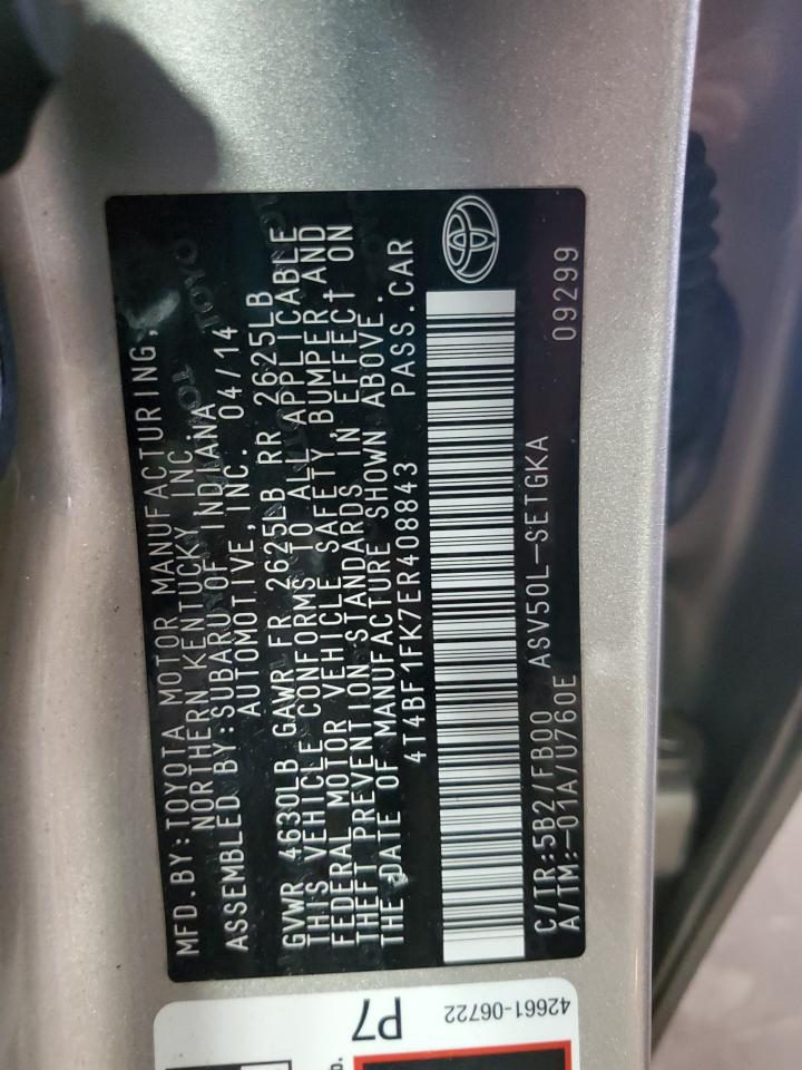 2014 Toyota Camry L VIN: 4T4BF1FK7ER408843 Lot: 86440675