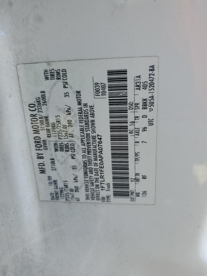 2010 Ford Ranger Super Cab VIN: 1FTLR1FE0APA07647 Lot: 84019455