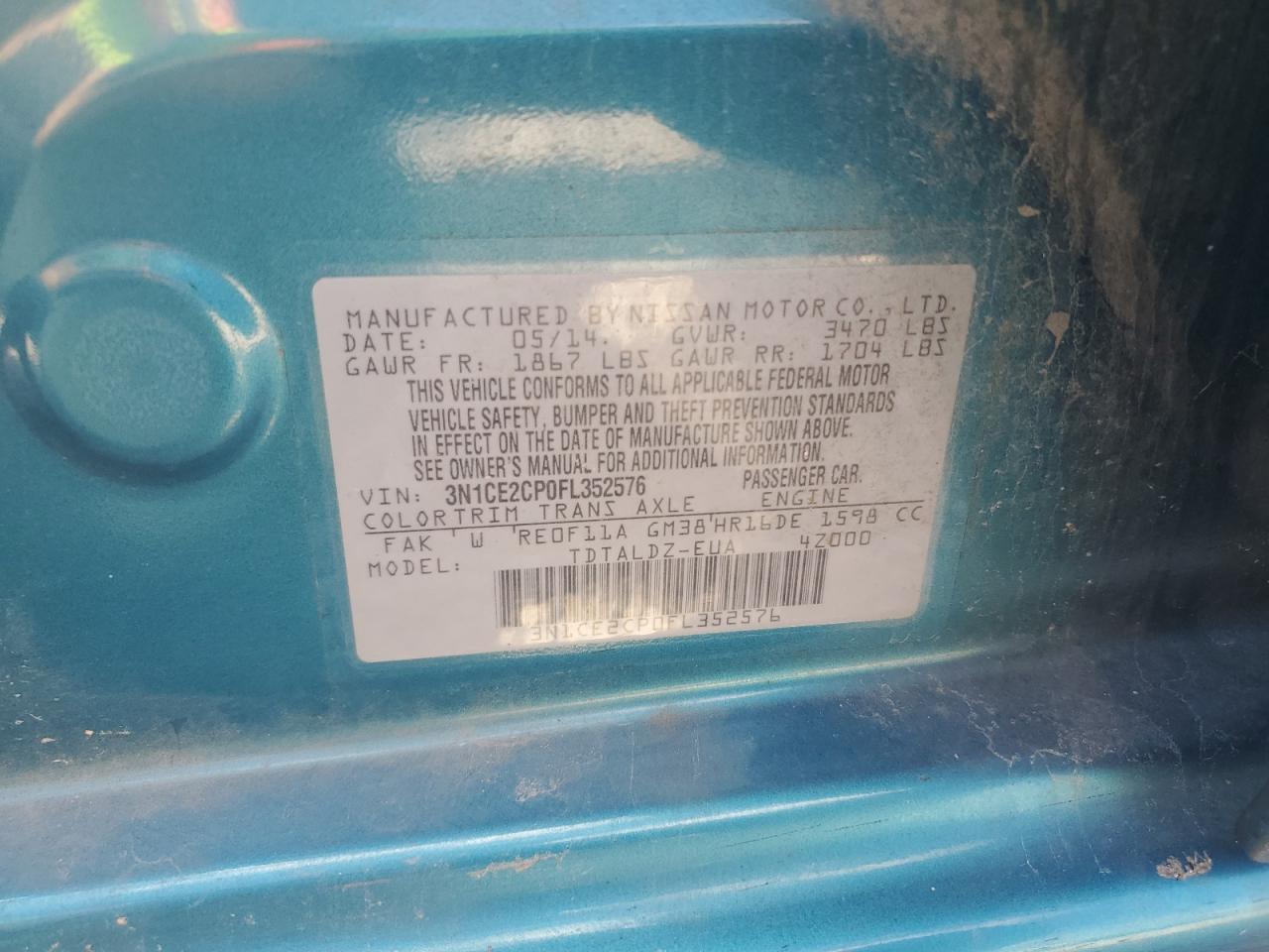 2015 Nissan Versa Note S VIN: 3N1CE2CP0FL352576 Lot: 85730285