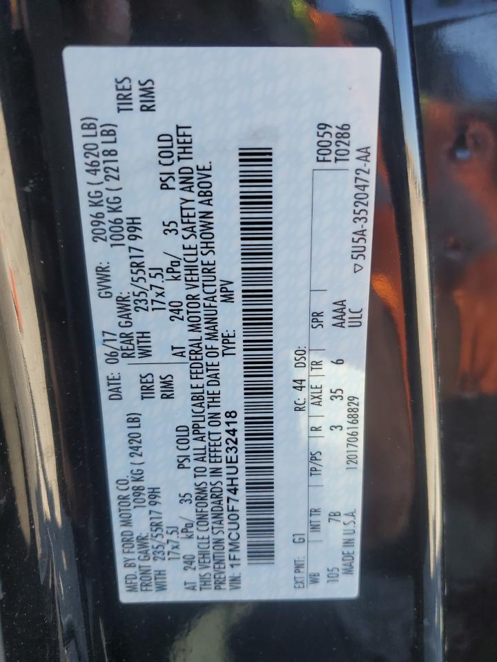 2017 Ford Escape S VIN: 1FMCU0F74HUE32418 Lot: 82361895