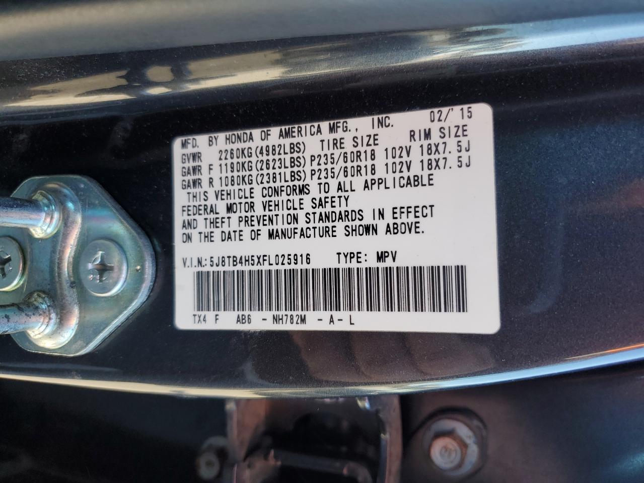 2015 Acura Rdx Technology VIN: 5J8TB4H5XFL025916 Lot: 86113955