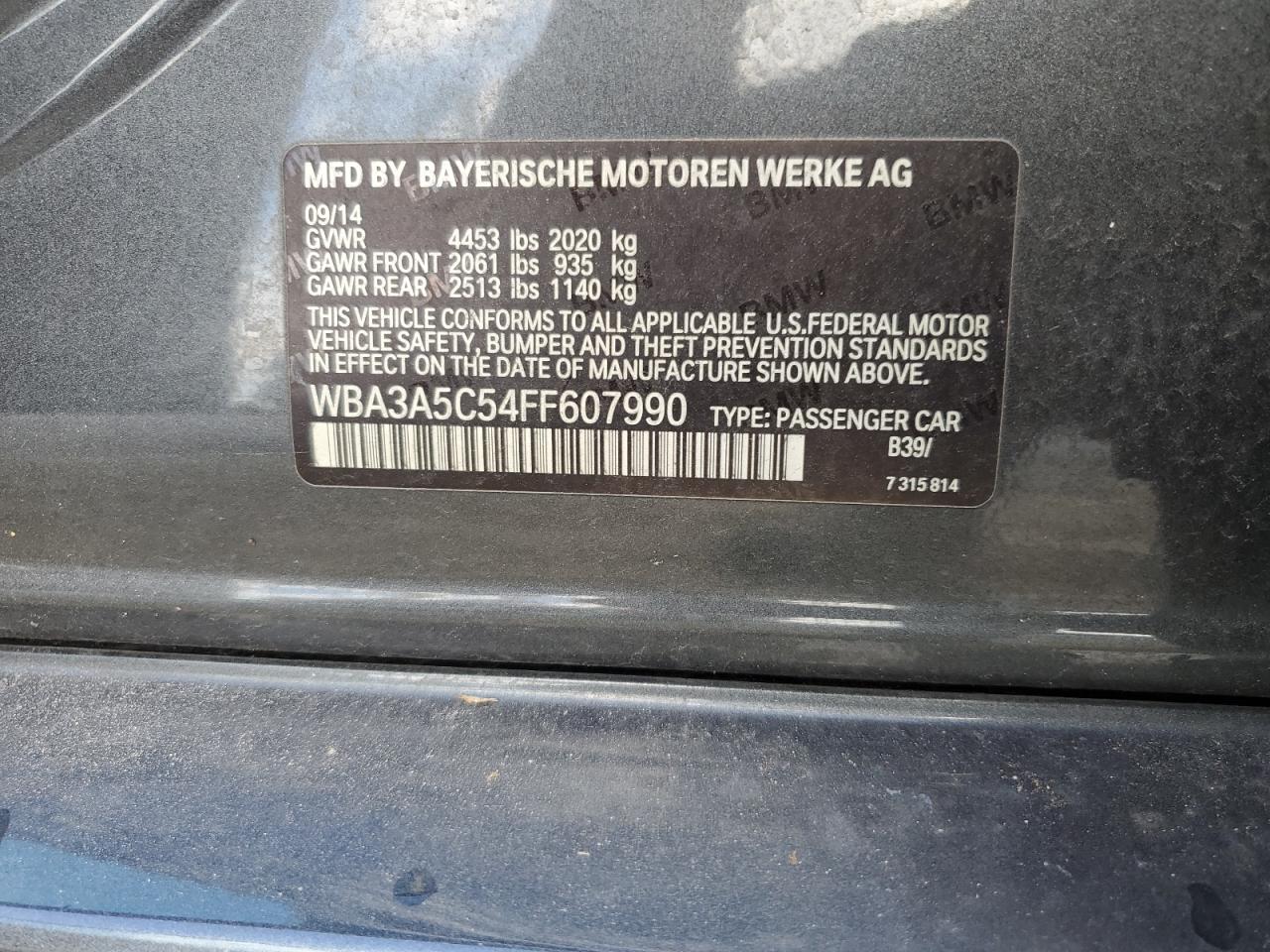 2015 BMW 328 I VIN: WBA3A5C54FF607990 Lot: 82250265