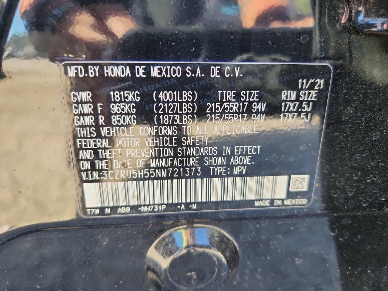 2022 Honda Hr-V Ex VIN: 3CZRU5H55NM721373 Lot: 89638925