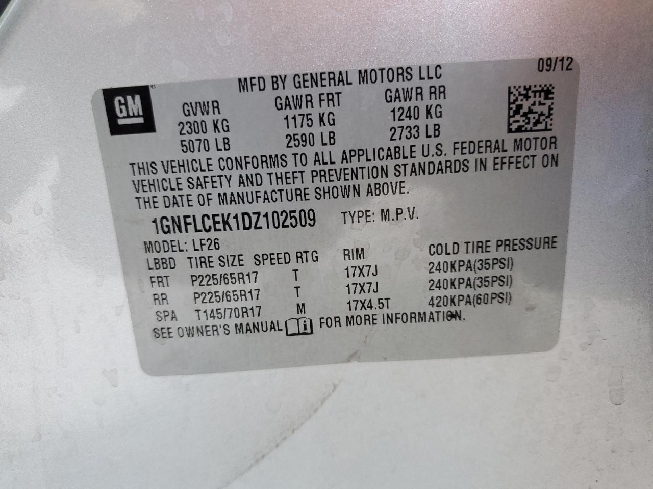 2013 Chevrolet Equinox Ls VIN: 1GNFLCEK1DZ102509 Lot: 82297515