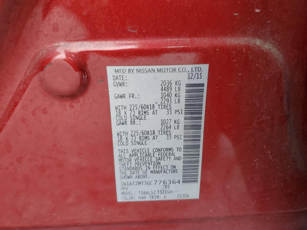 2016 Nissan Rogue S VIN: 5N1AT2MT3GC776364 Lot: 85820545