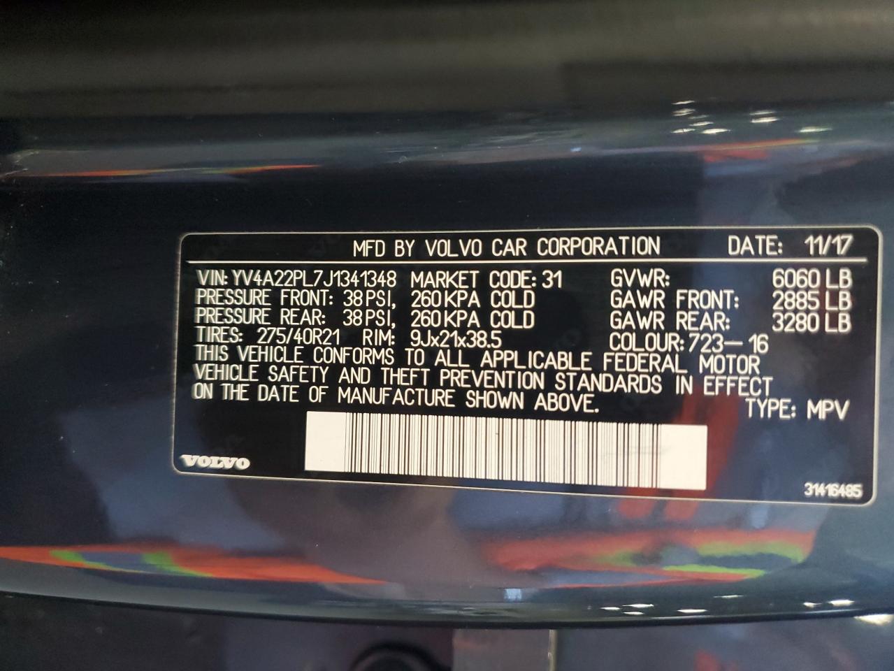 2018 Volvo Xc90 T6 VIN: YV4A22PL7J1341348 Lot: 84773715