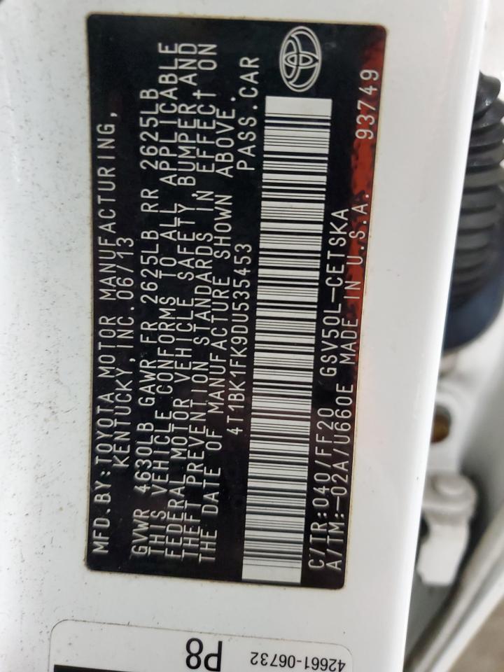 2013 Toyota Camry Se VIN: 4T1BK1FK9DU535453 Lot: 86147325