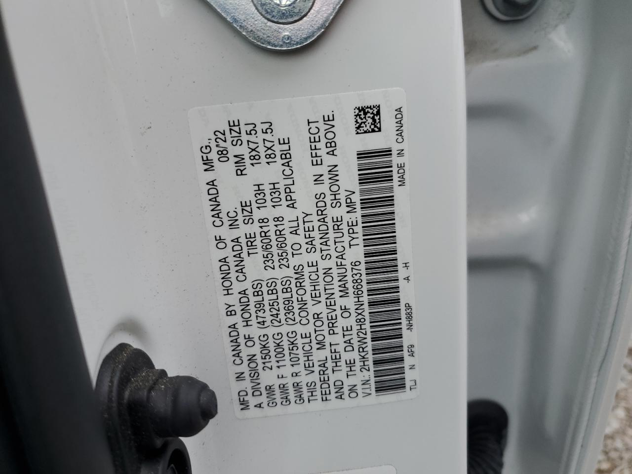 2022 Honda Cr-V Exl VIN: 2HKRW2H8XNH668376 Lot: 90478045