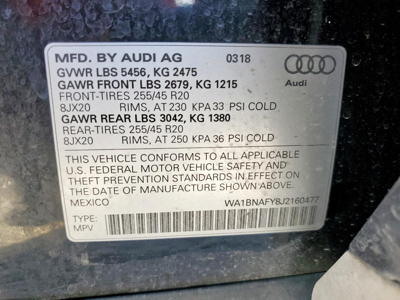 2018 Audi Q5 Premium Plus VIN: WA1BNAFY8J2160477 Lot: 85346965