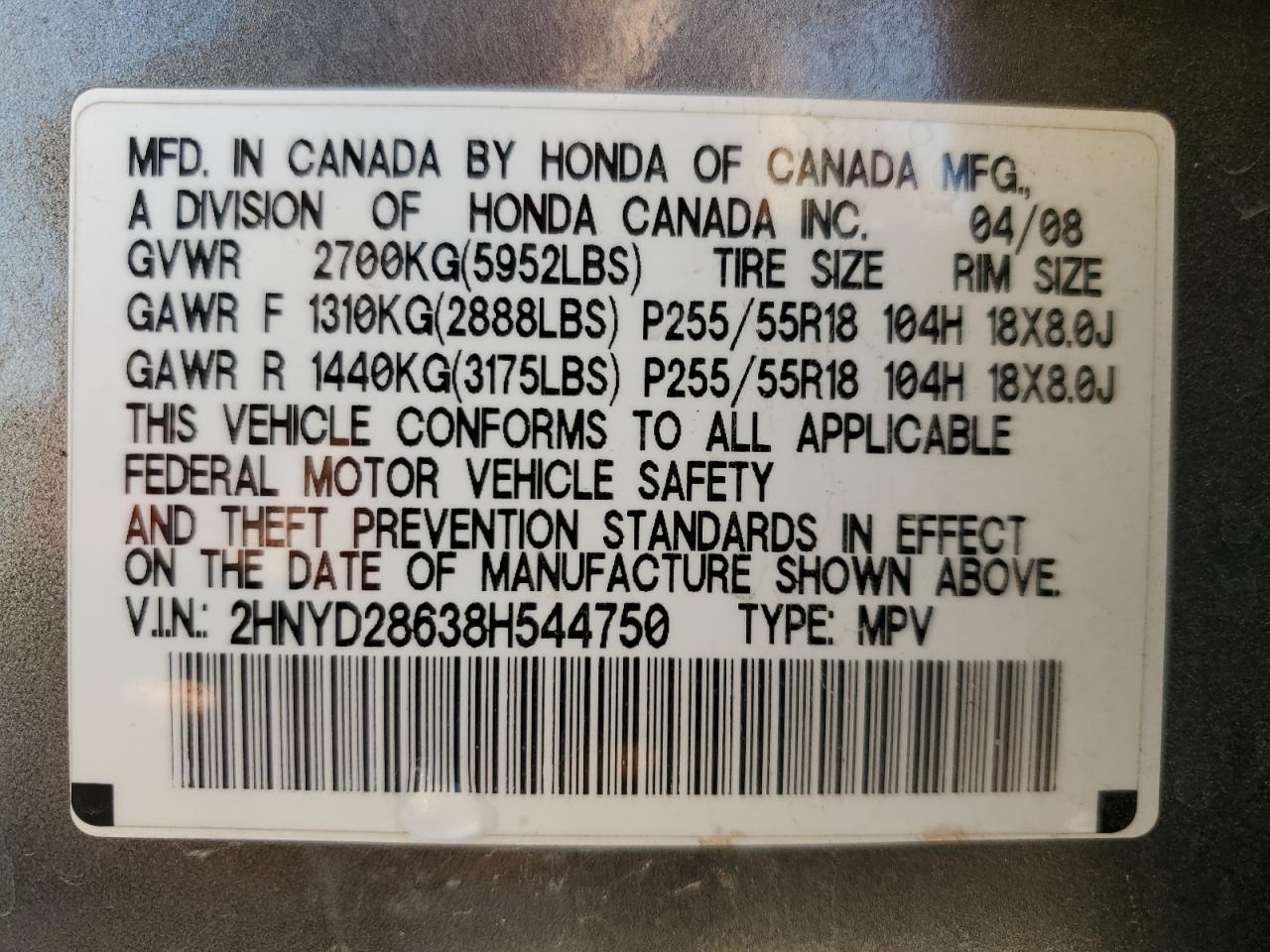 2008 Acura Mdx Technology VIN: 2HNYD28638H544750 Lot: 90907285