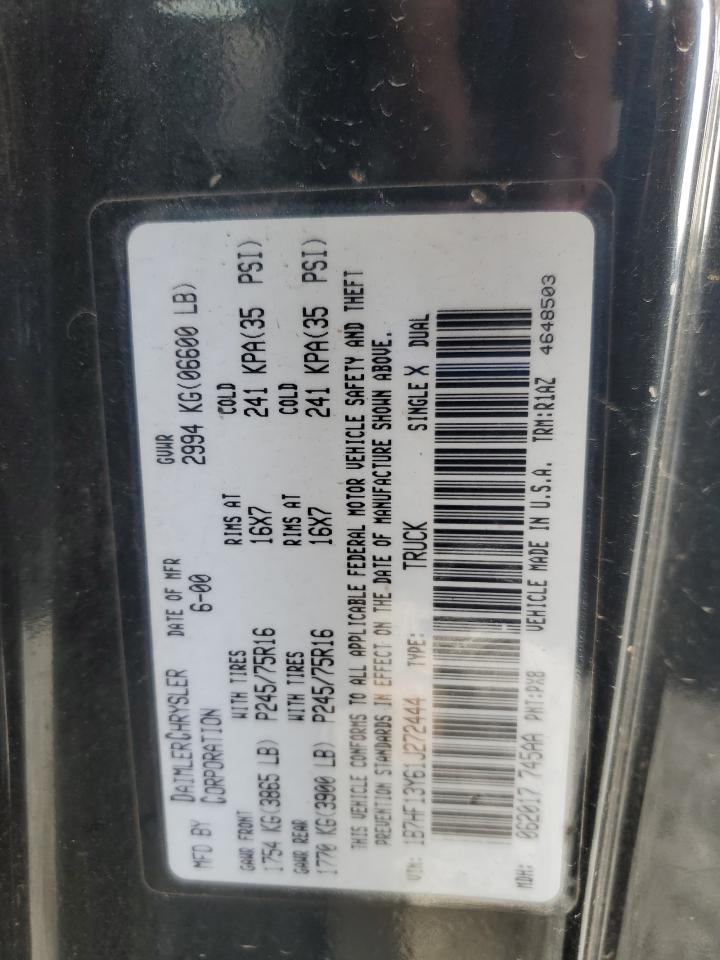 2001 Dodge Br1500 VIN: 1B7HF13Y61J272444 Lot: 82283795