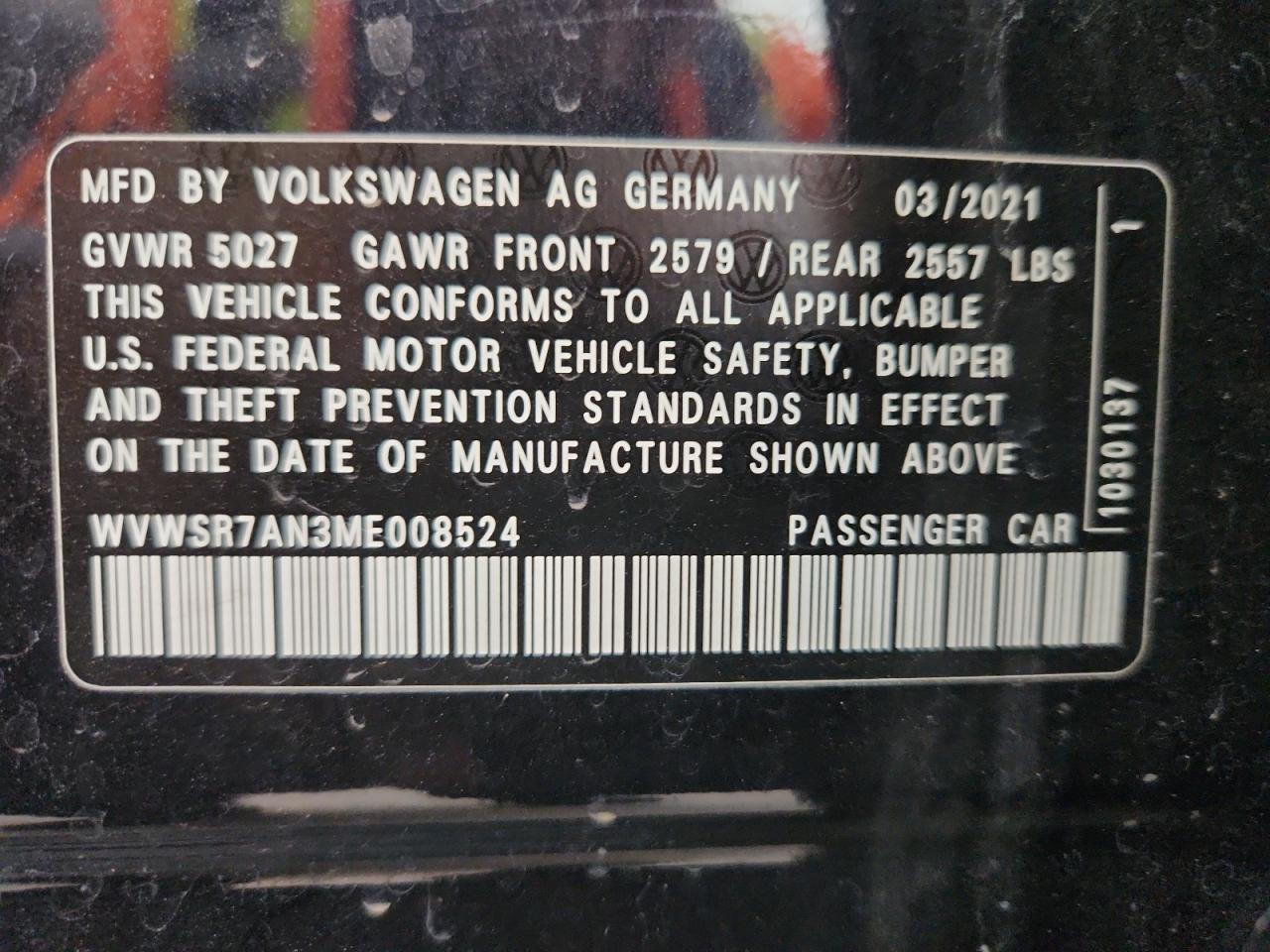 2021 Volkswagen Arteon Sel R-Line VIN: WVWSR7AN3ME008524 Lot: 87125245