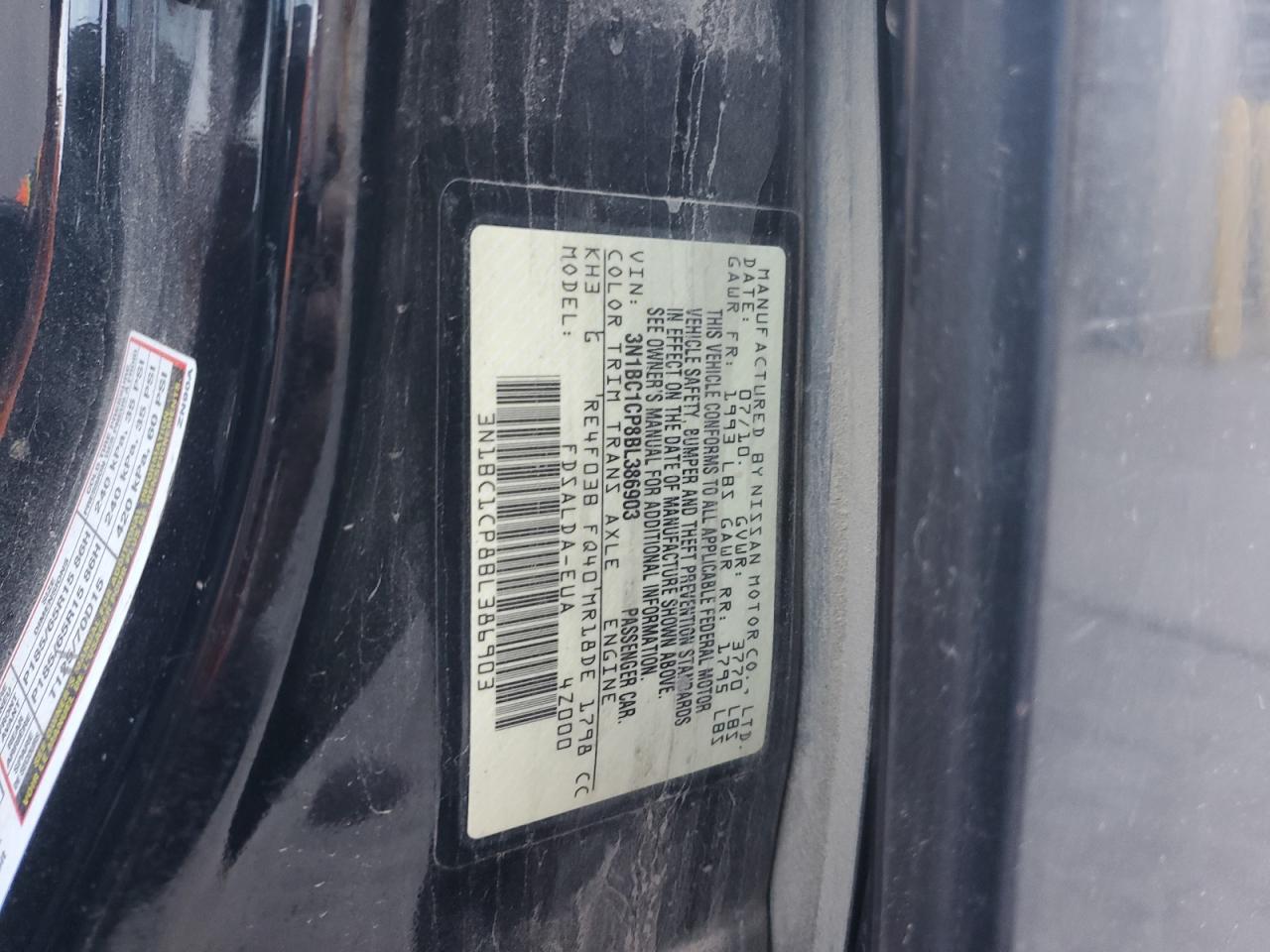 2011 Nissan Versa S VIN: 3N1BC1CP8BL386903 Lot: 82432485