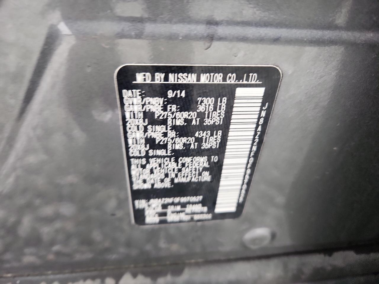 2015 Infiniti Qx80 VIN: JN8AZ2NF0F9570527 Lot: 90232635