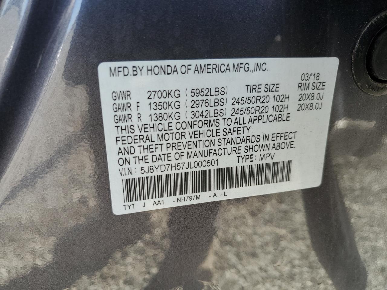 2018 Acura Mdx Sport Hybrid Technology VIN: 5J8YD7H57JL000501 Lot: 84710685