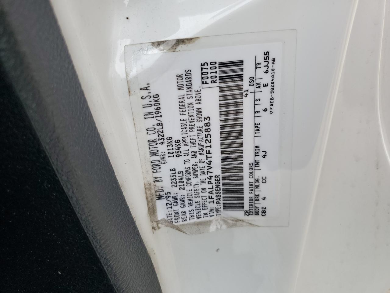 1996 Ford Mustang Cobra VIN: 1FALP47V4TF125883 Lot: 86488405