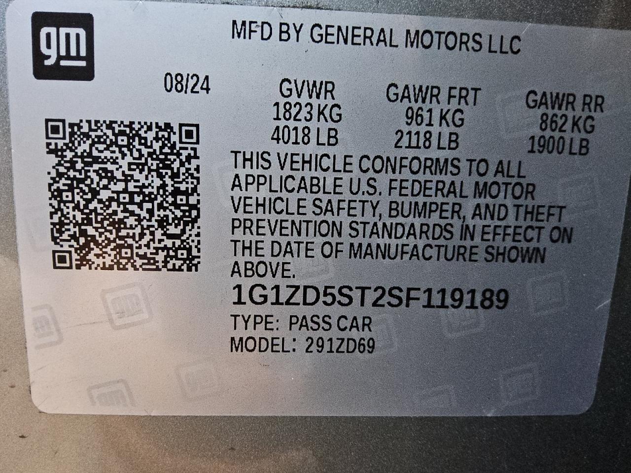 2025 Chevrolet Malibu Lt VIN: 1G1ZD5ST2SF119189 Lot: 85826165