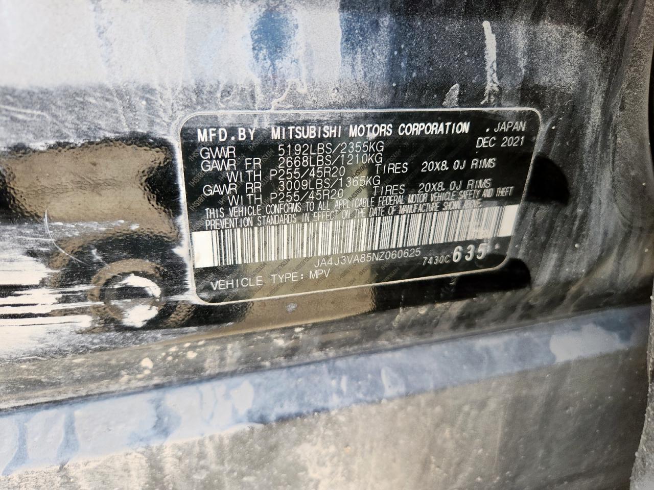 2022 Mitsubishi Outlander Sel VIN: JA4J3VA85NZ060625 Lot: 81943405