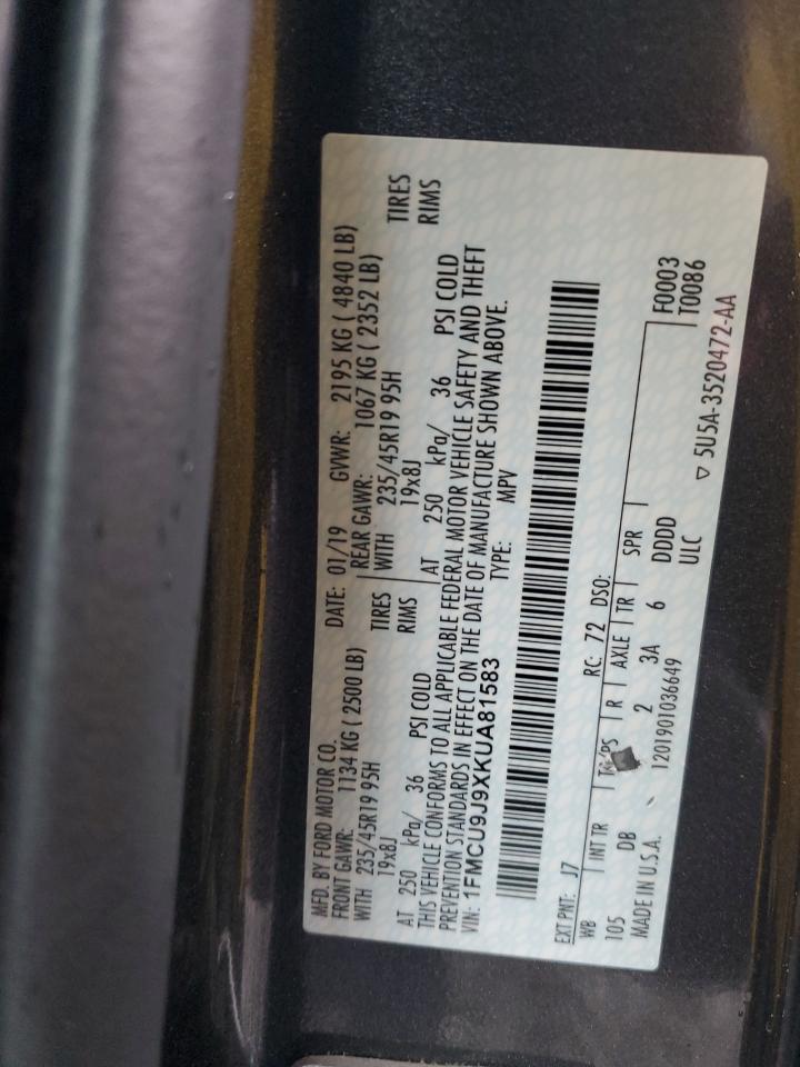 2019 Ford Escape Titanium VIN: 1FMCU9J9XKUA81583 Lot: 82465875