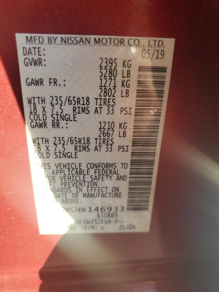 2019 Nissan Murano S VIN: 5N1AZ2MS7KN146933 Lot: 87089235