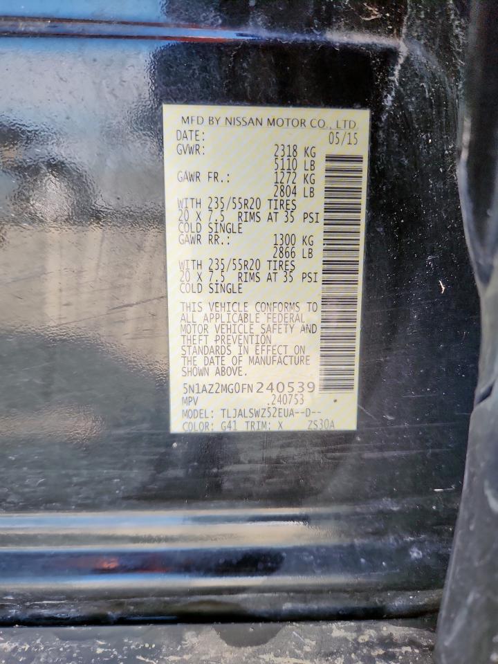 2015 Nissan Murano S VIN: 5N1AZ2MG0FN240539 Lot: 85301125