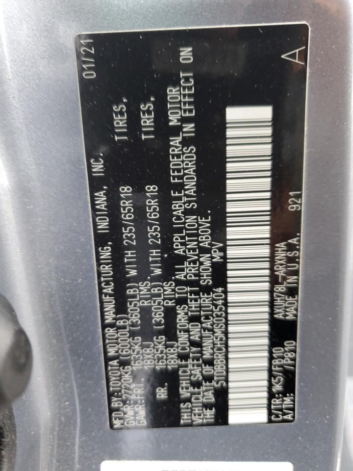 2021 Toyota Highlander Hybrid Le VIN: 5TDBBRCH5MS035404 Lot: 91013345