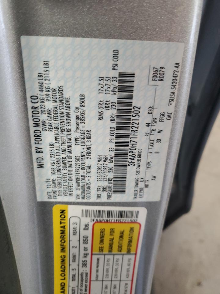 2015 Ford Fusion Se VIN: 3FA6P0H71FR221502 Lot: 85166045